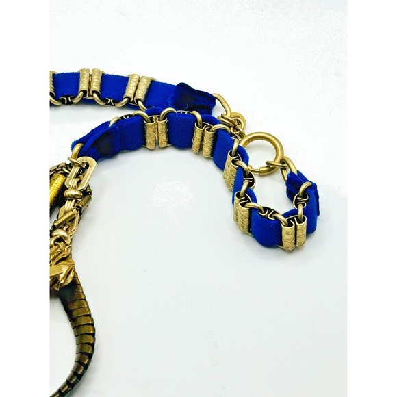 Juicy Couture Rhinestone Velvet Weave Multi Strand Gold Tone Statement Necklace - Picture 3 of 7